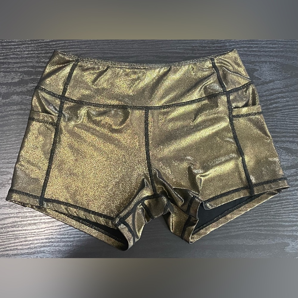 Rare Born Primitive Rise & Grind Booty Shorts Size XS Gold Digger Shimmer